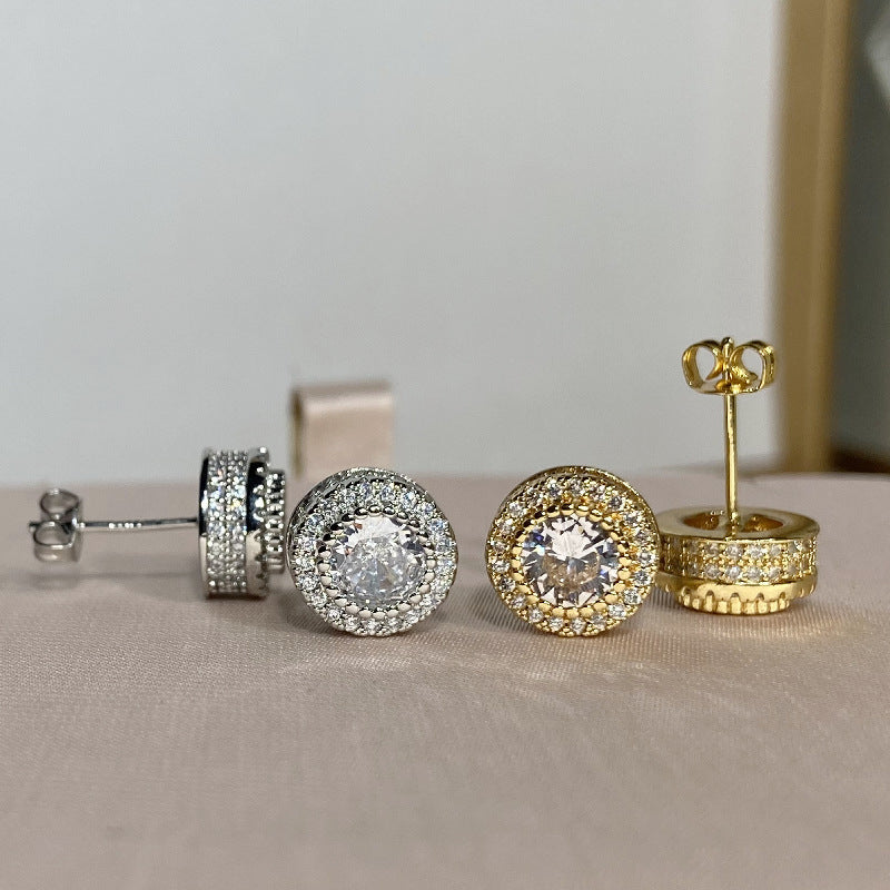 Full-jeweled Bezel Setting Round Zircon Full Earrings