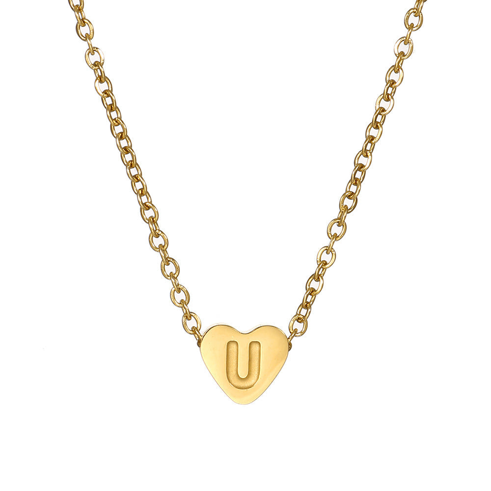 Gold Stainless Steel Heart-shaped Letter Female Titanium Necklaces
