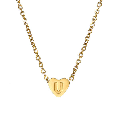 Gold Stainless Steel Heart-shaped Letter Female Titanium Necklaces