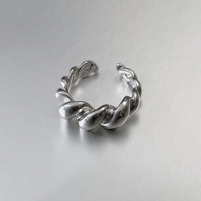 Croissant Female Fashion Geometry Pattern Vertical Open Sier Design Rings