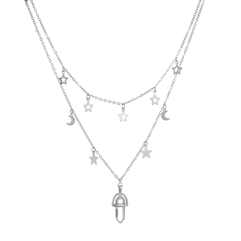 Fashion Iron Star Moon Multilayer Collarbone Hexagon Prism Necklaces