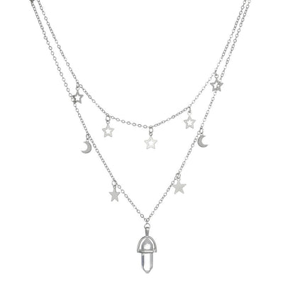 Fashion Iron Star Moon Multilayer Collarbone Hexagon Prism Necklaces