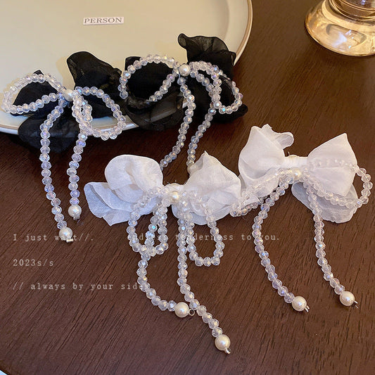 Fairy Tulle Bow Pearl Crystal Tassel Rings