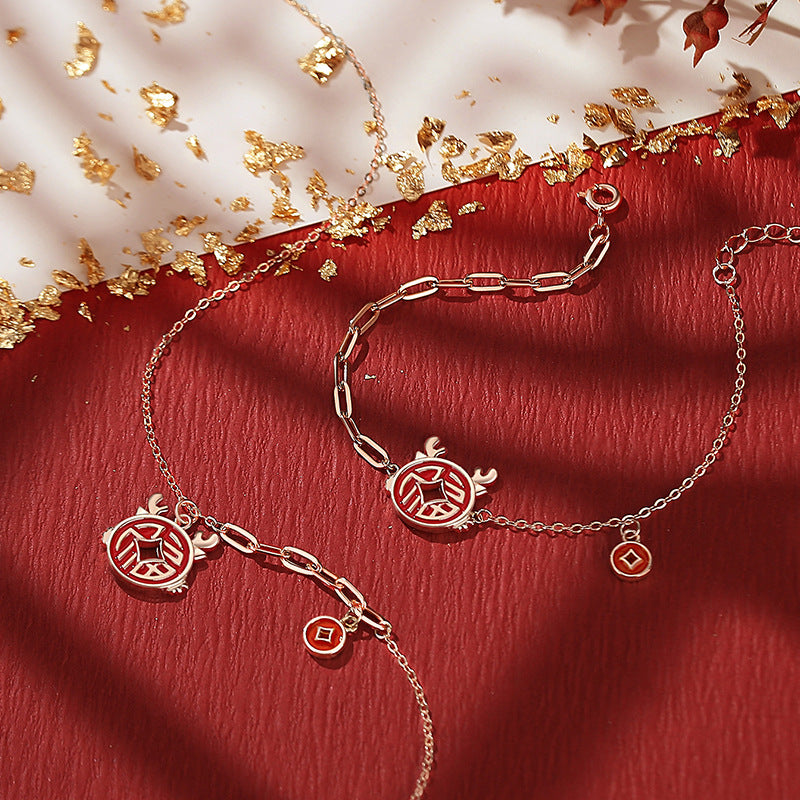 Women's Sier Gold Coin Dragon Copper Lucky Pendant Zodiac Clavicle Necklaces