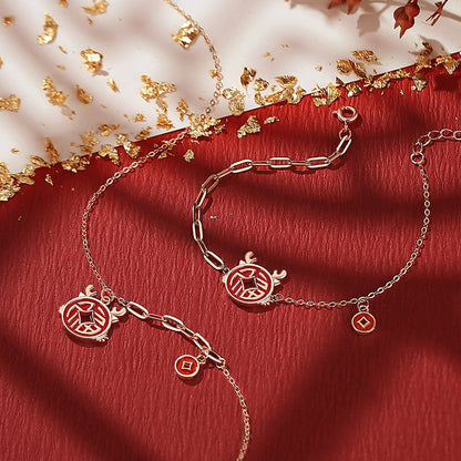 Women's Sier Gold Coin Dragon Copper Lucky Pendant Zodiac Clavicle Necklaces