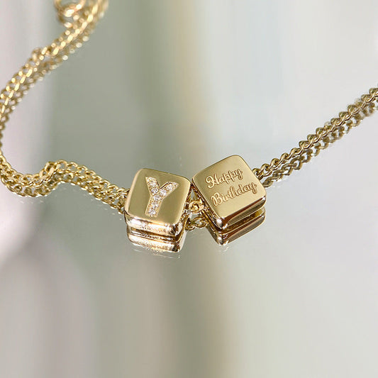 Gold Vintage Square Letter Couple Matching Bracelets