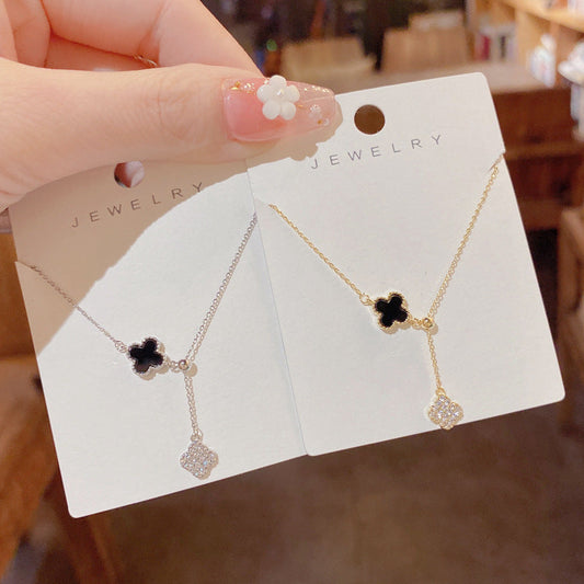 Fashionable Simple Rhinestone Four-leaf Flower Drawable Necklaces