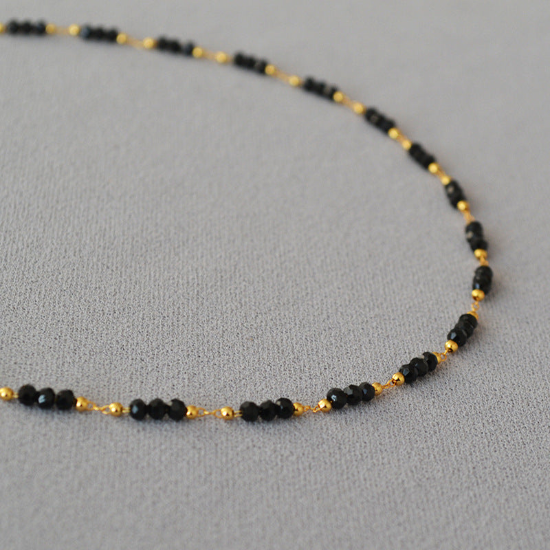 Black Pointed Crystal Interval Handmade Beaded Necklaces