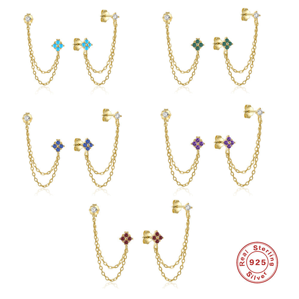 Women's Sterling Sier Style Chain Tassel Diamond Ear String Earrings