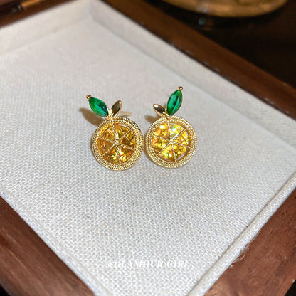 Women's Sier Needle Zircon Lemon Fresh And Earrings