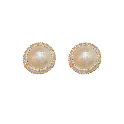 Korean Style Retro Elegant Round Pearl Sier Earrings