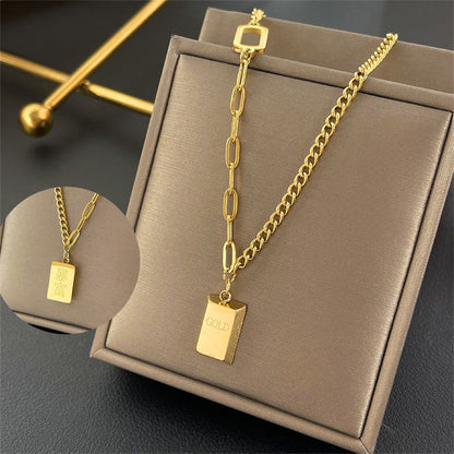 Small Gold Bar Female Pendant Titanium Necklaces