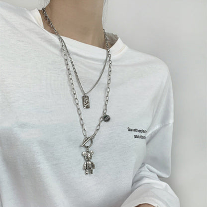Women's Fashionable Long Design Bear Pendant Double Necklaces