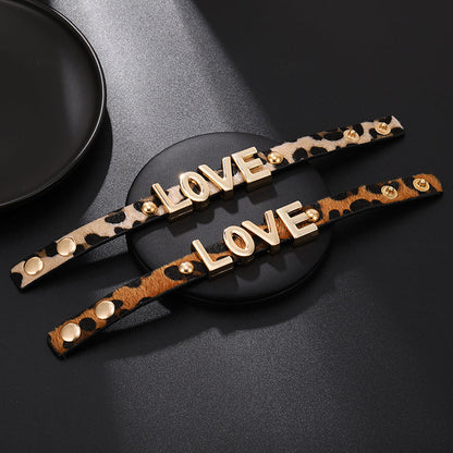 Women's Exaggerated Nightclub Versatile Personality Leather Leopard Bracelets
