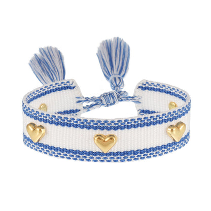 Couple Golden Heart-shaped Carrying Strap Hand-woven Tassel Bracelets