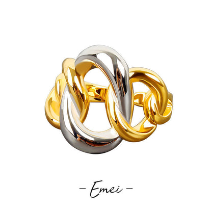 Exaggerated Two-color Woven Chain Open Design Rings
