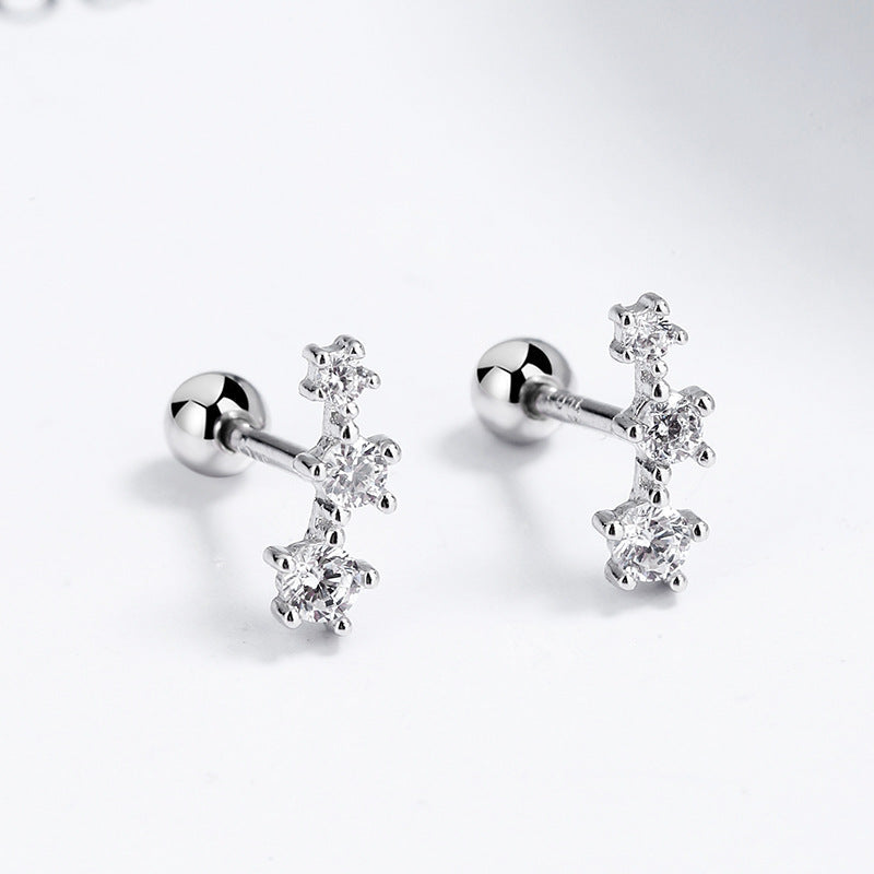 Buckle Screw Pattern Three-piece Gang Drill Earrings