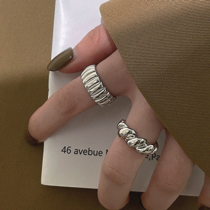 Croissant Female Fashion Geometry Pattern Vertical Open Sier Design Rings