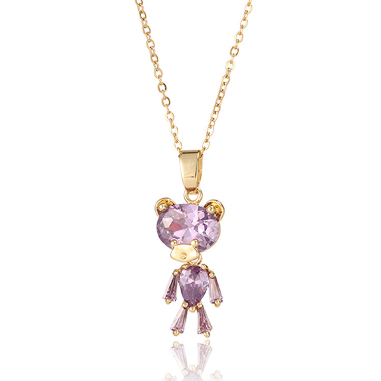 Cute Bear Design Color Zircon Fun Cartoon Female Necklaces