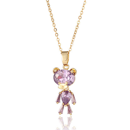 Cute Bear Design Color Zircon Fun Cartoon Female Necklaces