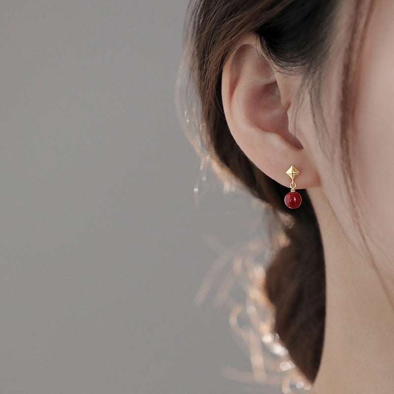 Women's Agate Bean Retro Simple Square Small Earrings