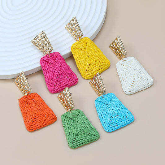 Women's Raffia Fashionable Trapezoidal Alloy Party Earrings
