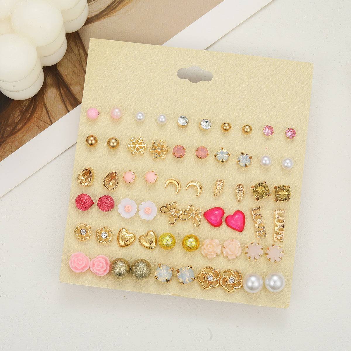 Drop-shaped Flower Inlaid Rhinestone Suit Combination Set Earrings