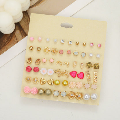 Drop-shaped Flower Inlaid Rhinestone Suit Combination Set Earrings