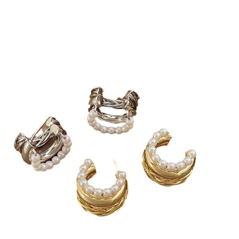 Women's French Style Retro Bright Pearl Knotted Earrings