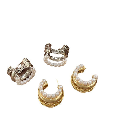 Women's French Style Retro Bright Pearl Knotted Earrings