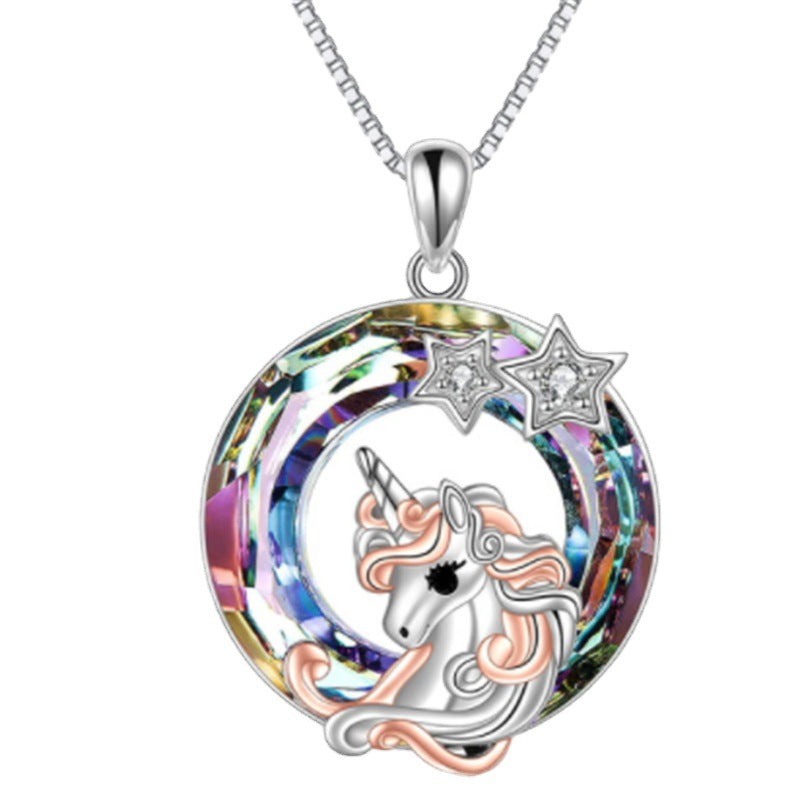 Brocade Colorful Kirin Crystal Pendant Lucky Necklaces
