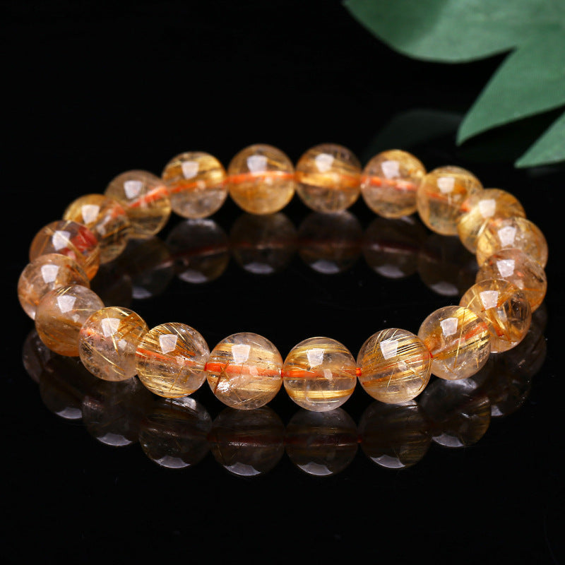 Women's & Men's & Jewelry Natural Gold Rutilated Quartz And Rutile Round Beads Bracelets