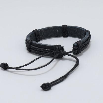Men's Carrying Strap Hand-woven Black Leather Alloy Bracelets