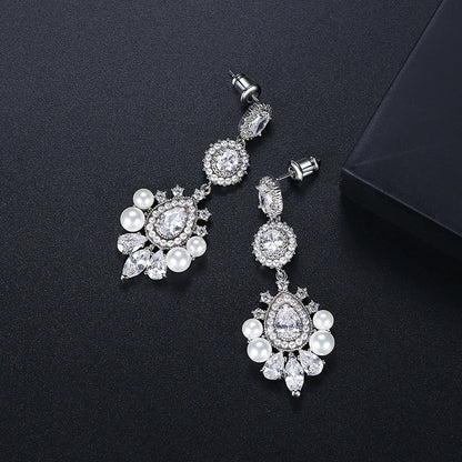 Zircon Pearl Exaggerated Temperamental Bridal Banquet Earrings