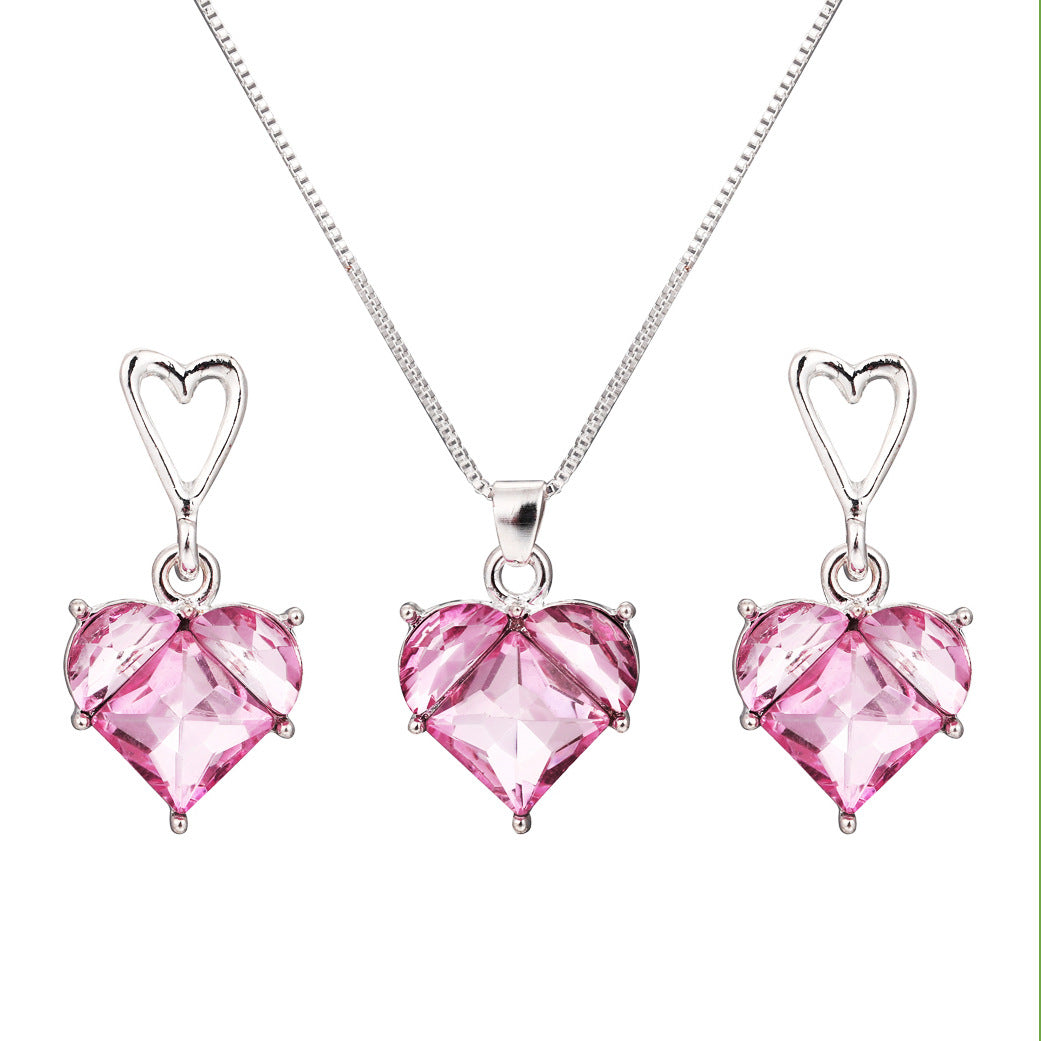 Pink Love Heart And Suite Peach Necklaces