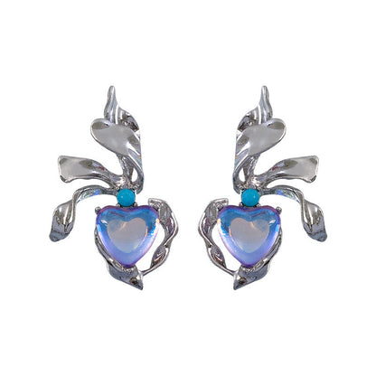 Women's Design Green Loving Heart Zircon Ear Earrings