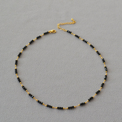 Black Pointed Crystal Interval Handmade Beaded Necklaces