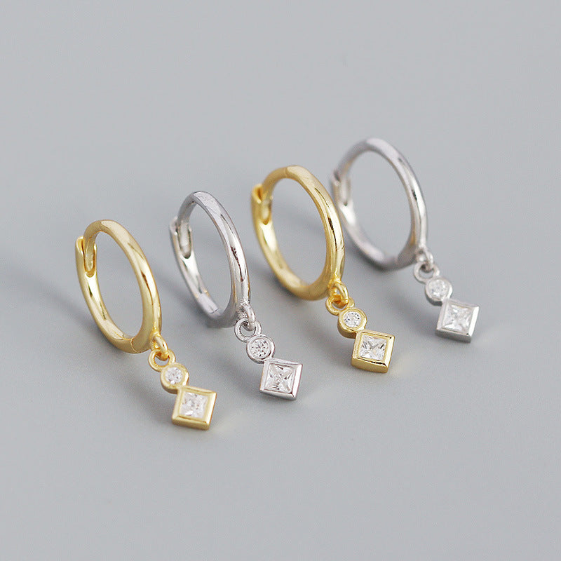 Sier Geometric Cold Style Square Diamond Earrings