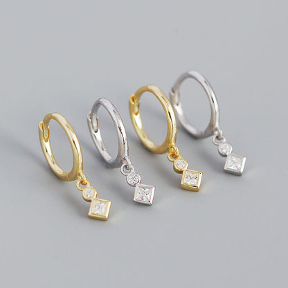 Sier Geometric Cold Style Square Diamond Earrings
