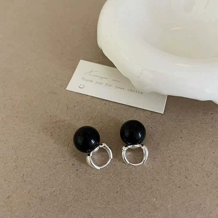Design Black Natural Stone Pearl Metal Female Niche Retro Earrings