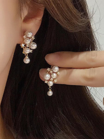 Grape Pearl French Style Retro Elegant Decoration Light Luxury Earrings