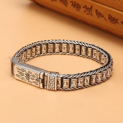 Men's Right Rain Hand-woven Mantra Roller Sier Bracelets