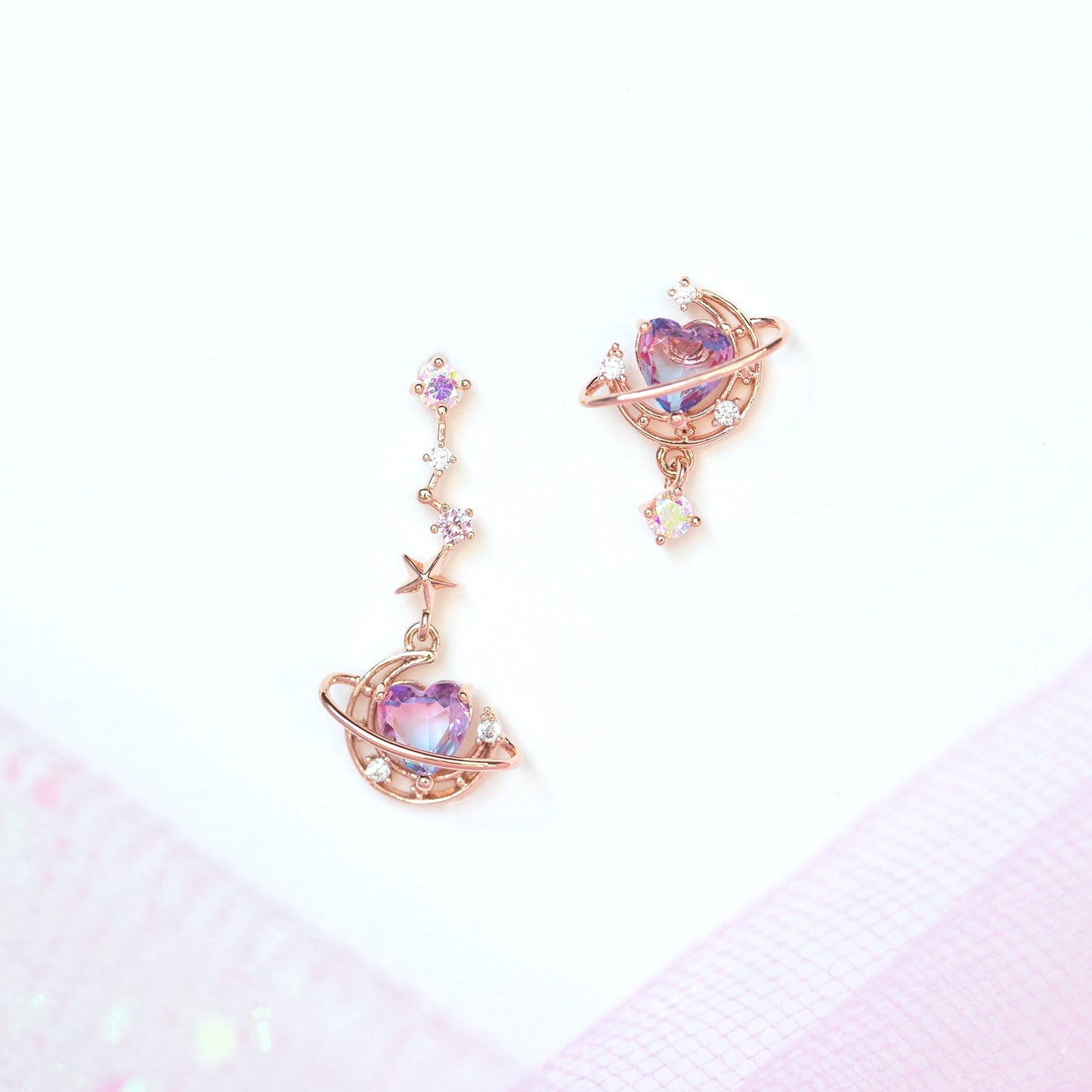 Love Moon Asymmetric Trendy Exquisite Pink Earrings