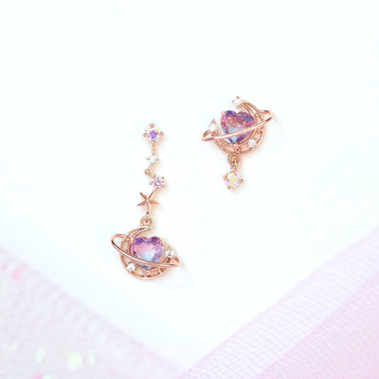 Love Moon Asymmetric Trendy Exquisite Pink Earrings