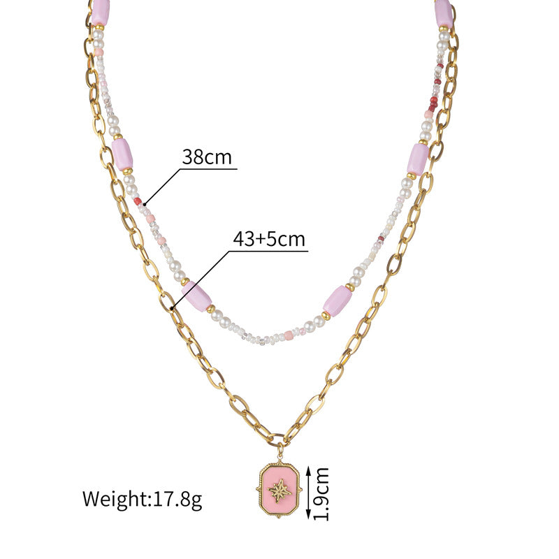 Star Design Elegant Lady Beaded Double Layer Twin Necklaces