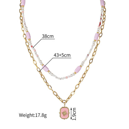 Star Design Elegant Lady Beaded Double Layer Twin Necklaces
