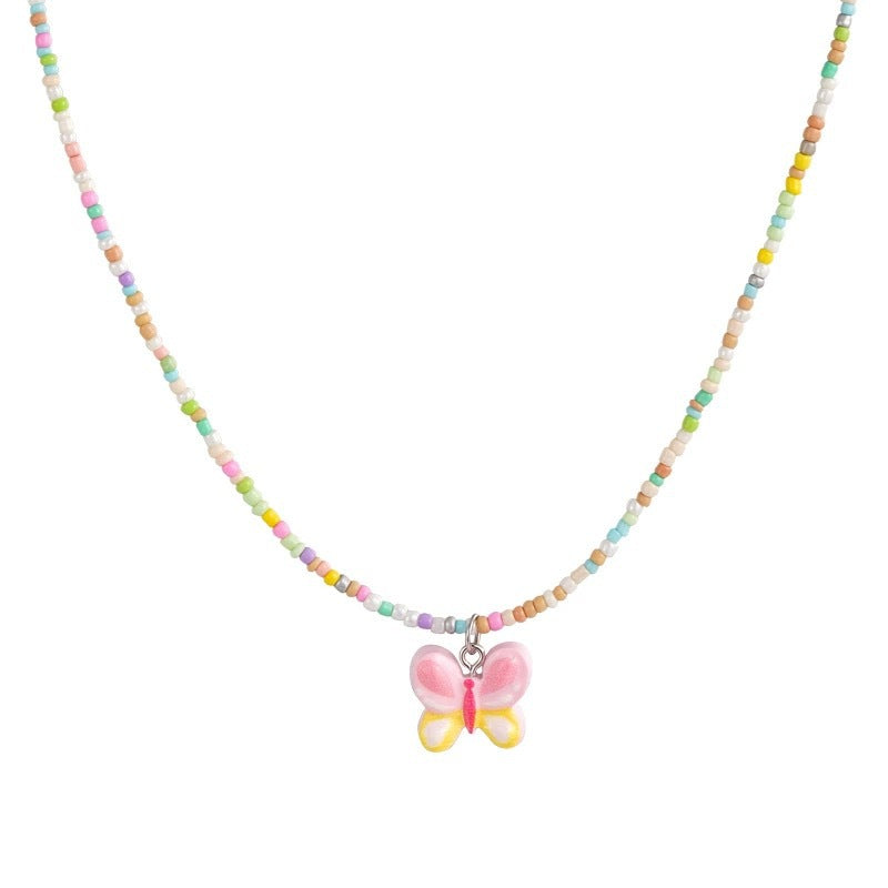 Butterfly Pendant Female Summer Sweet Fresh Dopamine Color Necklaces