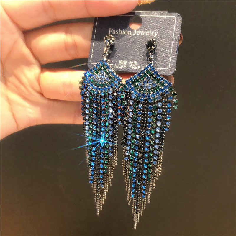 Exaggerated Personalized Full Diamond Waterfall Tassel Dangle Earrings