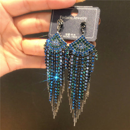 Exaggerated Personalized Full Diamond Waterfall Tassel Dangle Earrings