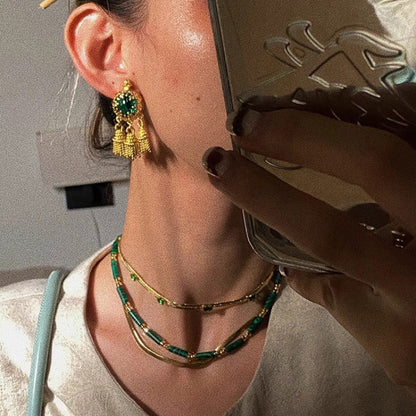 Women's Niche Twin Exquisite Gold-plated Inlaid Gemstone Fashion Retro Distressed Necklaces